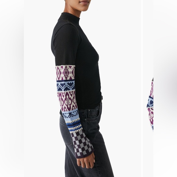 We The Free People Gorgeous Cuff Thermal Top XS Knit Sleeve Thumbhole Fair Isle - Picture 4 of 14
